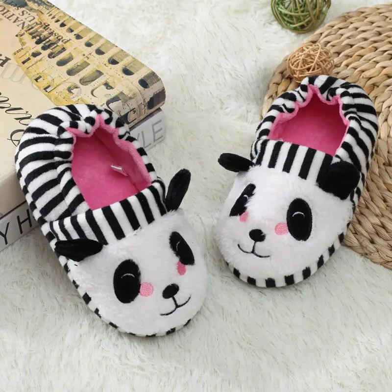 New Toddler Girl Slippers for Winter Baby Loafers Plush Warm Cartoon Panda Rubber Sole Boy Home Shoes Kids House Indoor Footwear