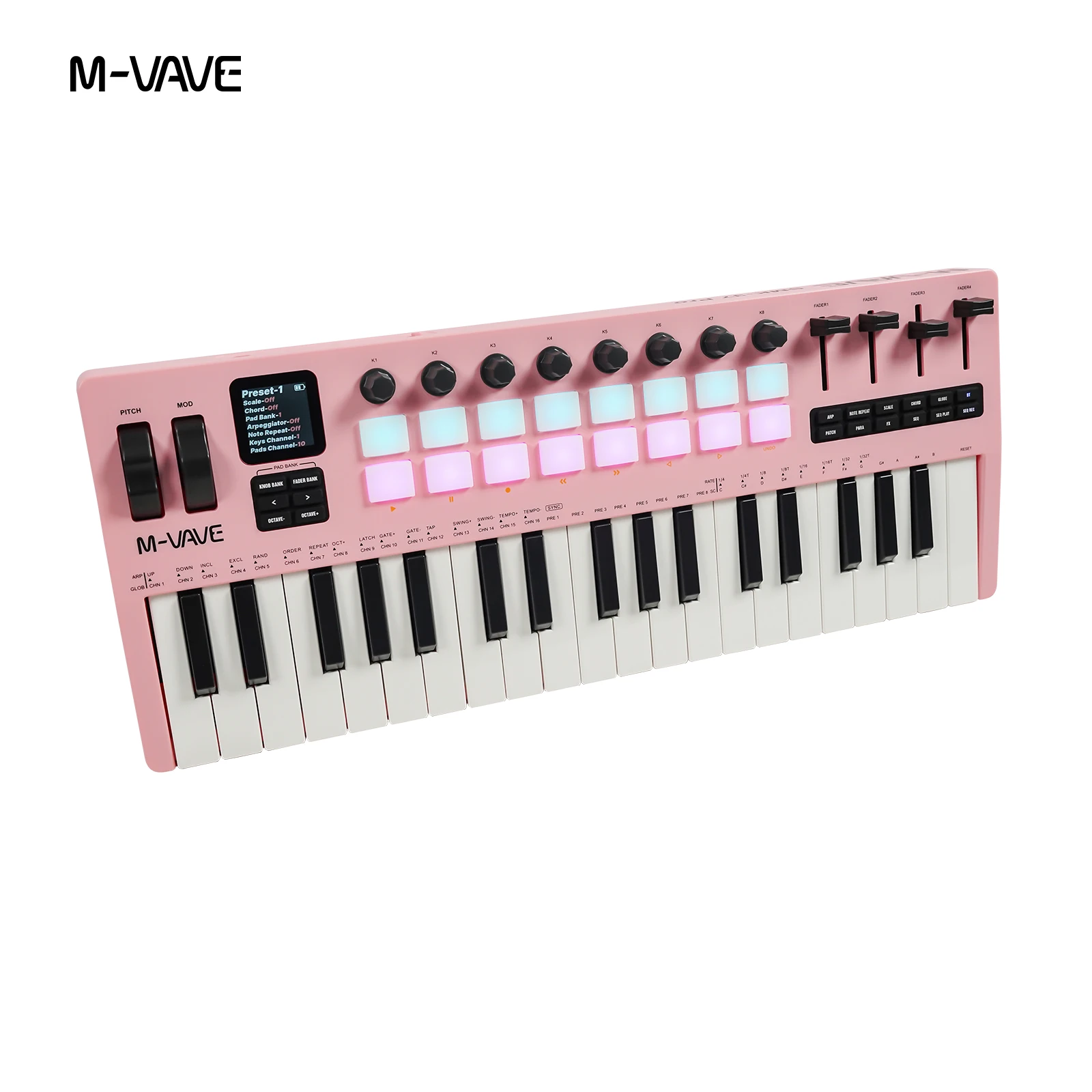 M-VAVE SMK-37 PRO Controlador MIDI USB de 37 teclas con 16 almohadillas RGB y 8 perillas compatible con funcionamiento de software para WINDOWS MAC IOS Android