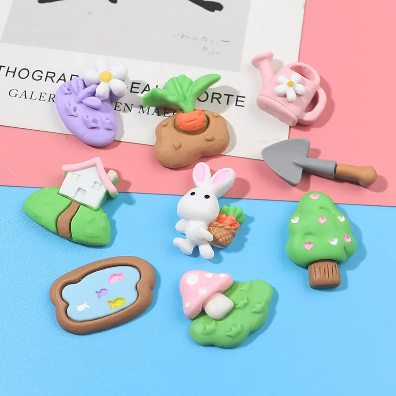 

10 Pcs New Kawaii Cartoon Rabbits, Trees, Farms Resin Flat Back Cabochon Scrapbook DIY Party Embellishments Accessories G90