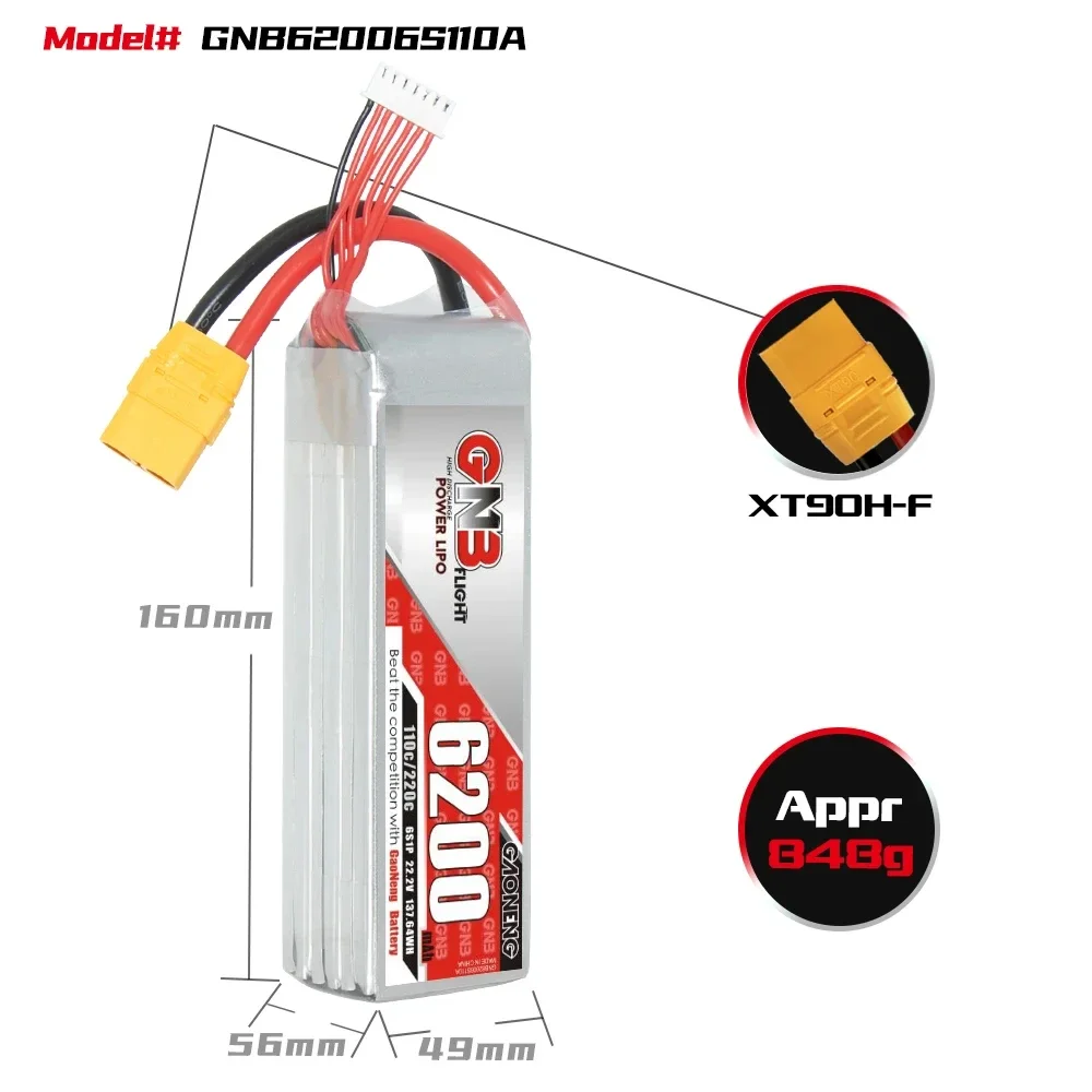 GNB 6200mAh 2S/3S/4S/6S 110C/220C 7,4 V XT60 XT90 LiPo batería para modelos de Hobby RC a escala 1/10 dispositivos eléctricos coche de turismo