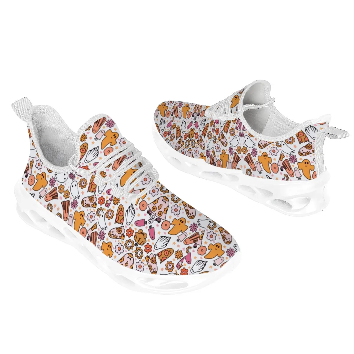 

Men Casual Shoes Halloween Style Soft Non Slip Women's Pumpkin Print Flat Loafers Lightweight Comfortable Lace Up Shoes