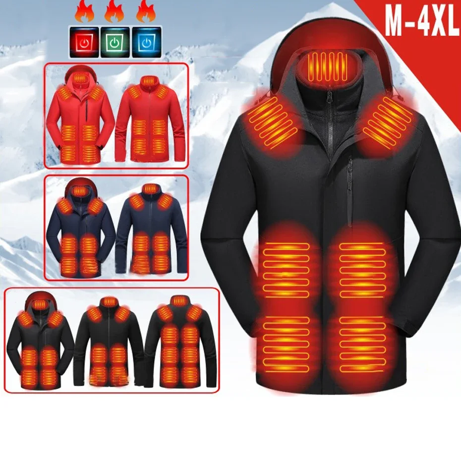 USB Heating Jacket Men Windbreaker Waterproof Jacket Infrared 15 Heating Areas Coat Electric Heated Jackets Liner Detachable