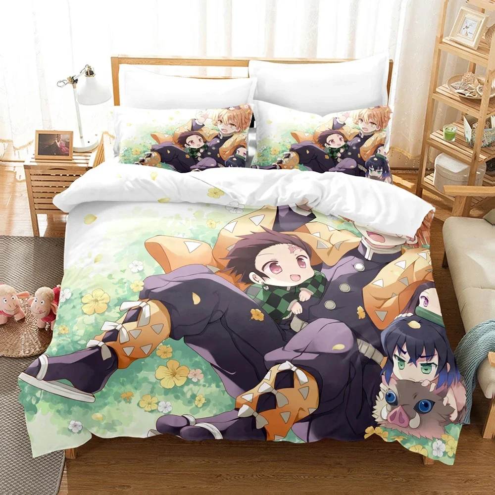 Anime Demon Slayer Bedding Sets Kamado Nezuko Bed Linen for Teens Girls Cartoon Twin Single Queen King Full Size Duvet Cover Set