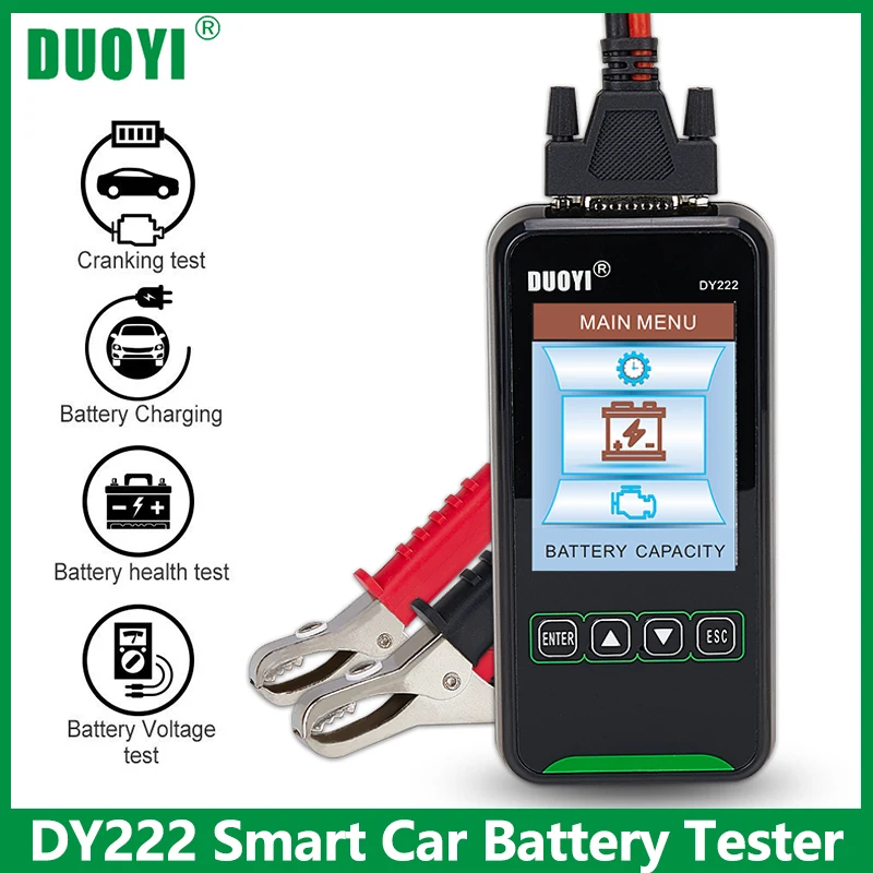 DUOYI DY222 Car Battery Tester 12V 24V Digital Automotive Diagnostic Battery Tester Analyzer 2000CCA Cranking Charging Test Tool