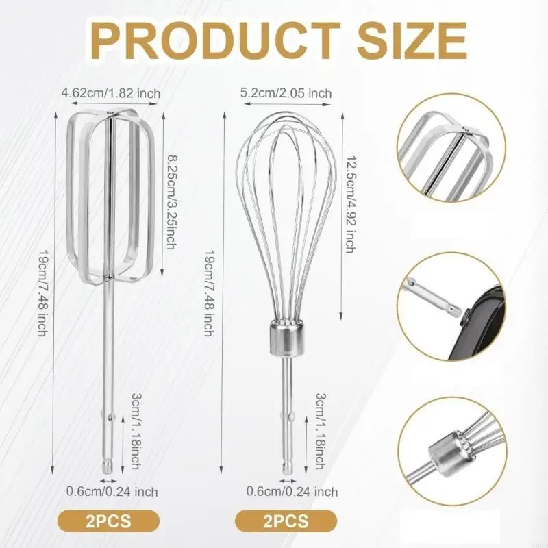 4 قطع يدوية ملحقات خلاطات الخلاط المقاوم للصدأ مرفقات خلاط الطهي لمختلط بدون جهد من دقيق البيض N58D