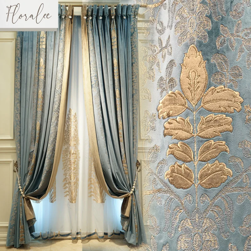 

European -style Curtains for Living Room Luxurious High -end Velvet Pellet Curtain Head Mantle Embroidered Flower Bedroom Custom