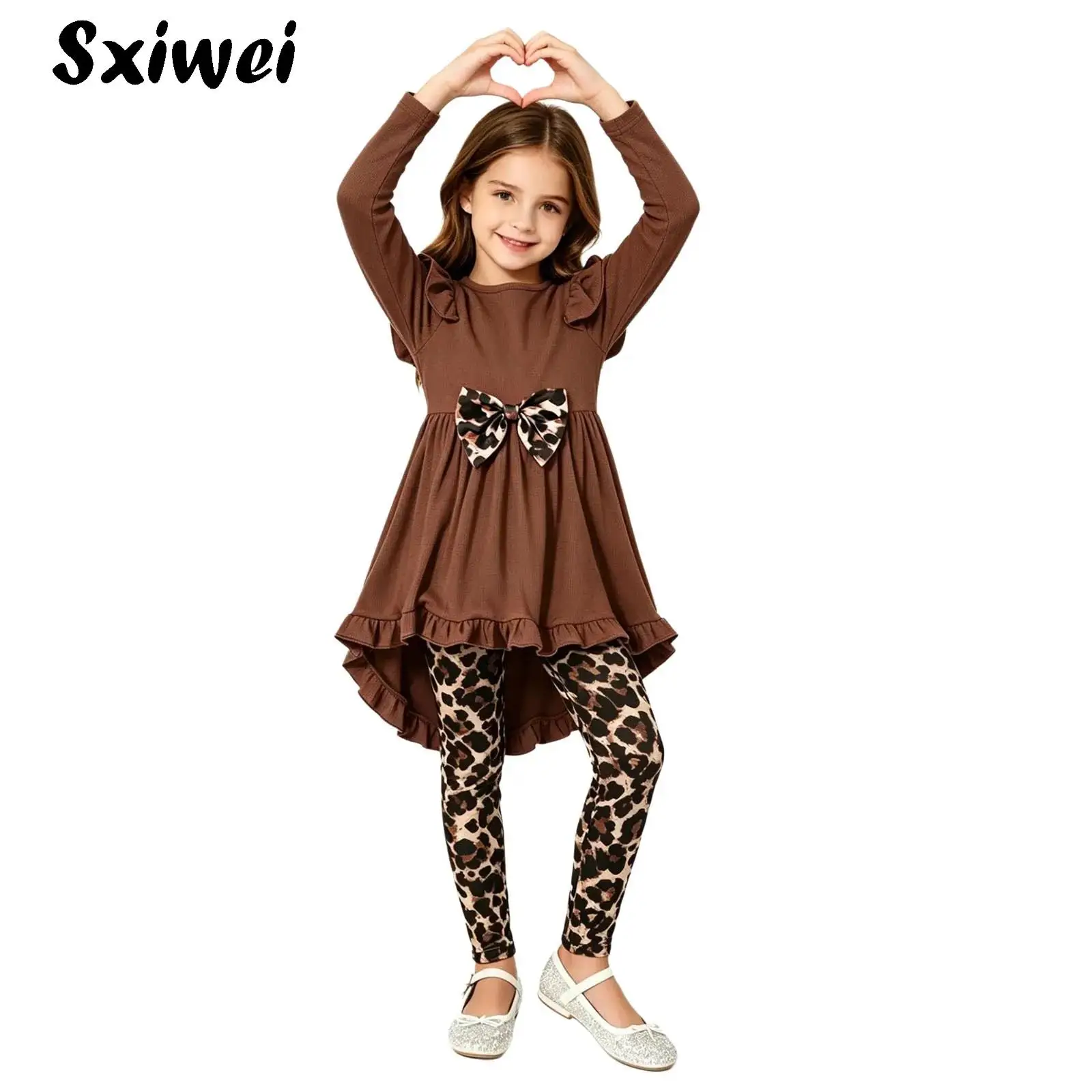 

Halloween Historical Stone Age Cavegirl Costume for Kids Girls Long-sleeve Dress Top with Leopard Print Leggings Birthday Gifts
