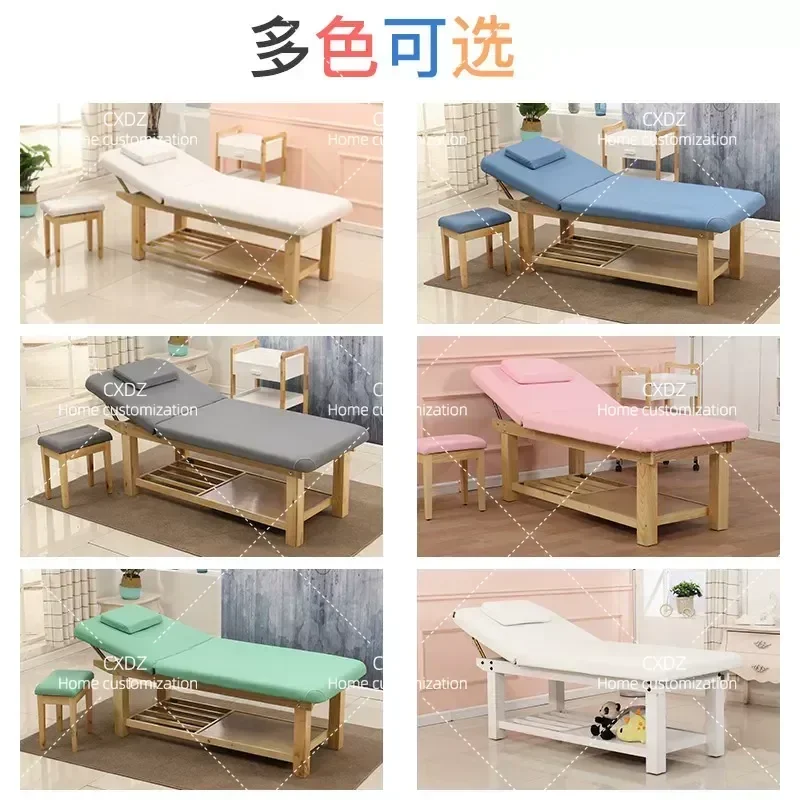 Solid Wood Folding Beauty Bed Embroidered Treatment Table for Salon Spa Facial Massage Therapy Portable Professional Care