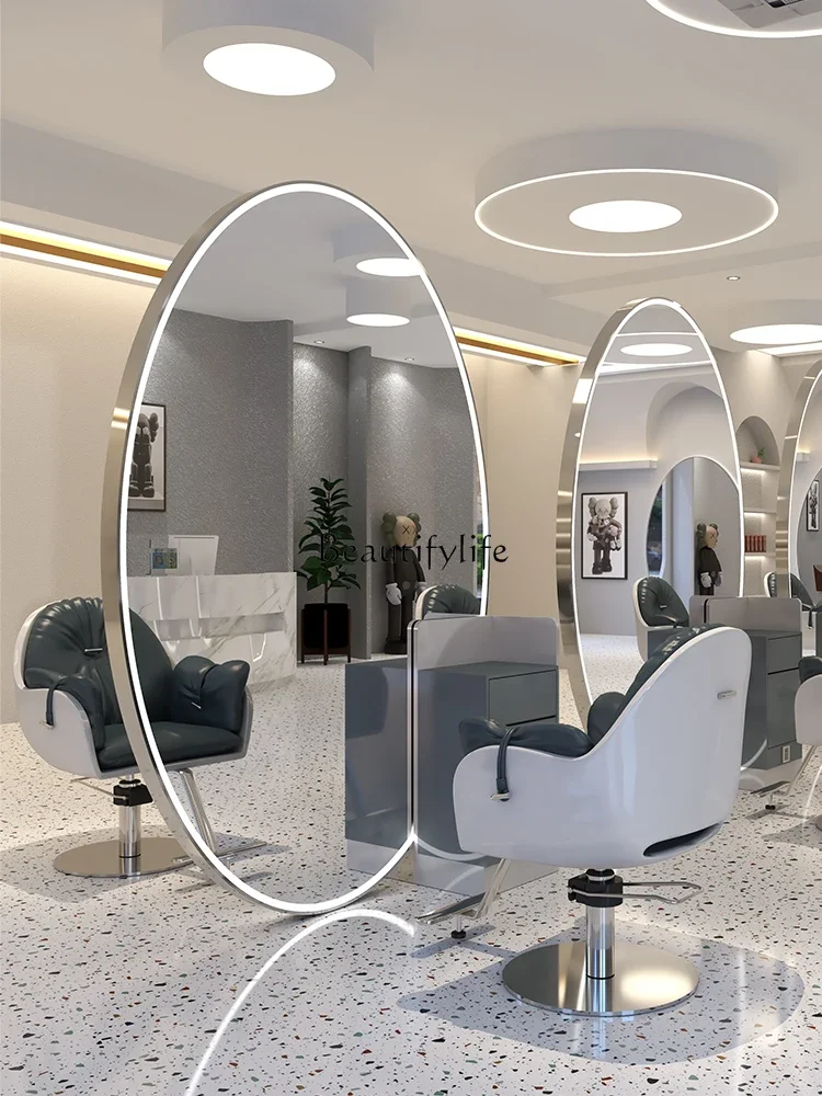 

FG17Barber Shop Goose Egg Mirror Hair Salon Single Double-Sided Nordic Style Hairdressing Floor Mirror Hair Salon