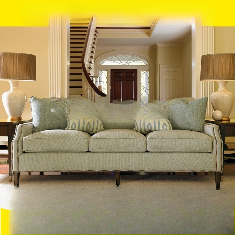 American rural three-person sofa living room Nordic simple modern cotton and linen sofa size apartment