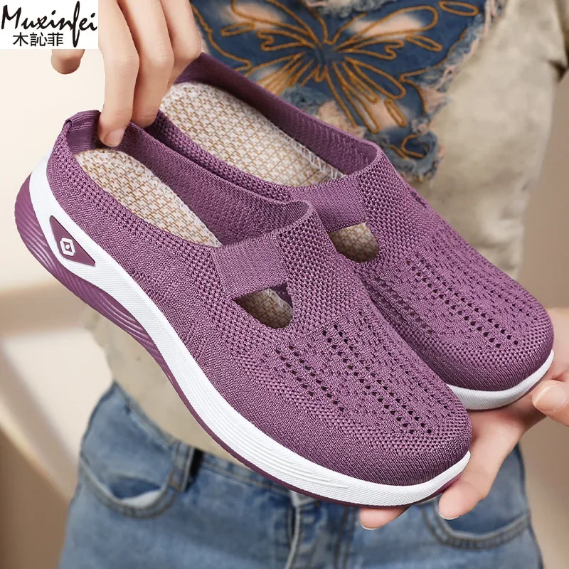 Women's Summer Slippers Versatile Casual Shoes Breathable Toe Cap Slippers Lazy Mesh Soft Sole Single Cheap Shoes Clearance
