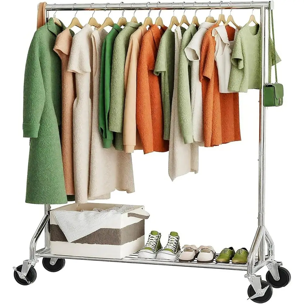 

Heavy Duty Rolling Clothes Rack with Wheels and Shelves, 450 lbs Capacity, Portable Garment Rack for Hanging Clothes, Standing W