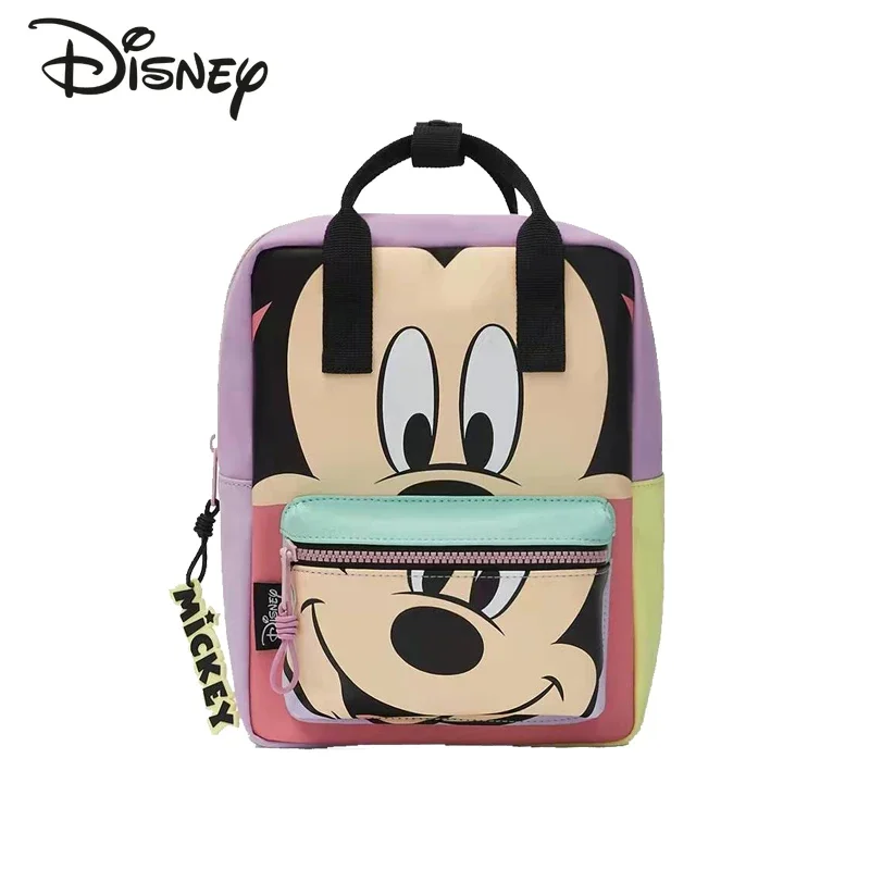 

Disney Mickey New Backpack Luxury Brand Fashion Children Backpack PU Leather High Quality Color Blocking Children's School Bag