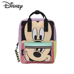 Sac à dos Disney Mickey en cuir PU pour enfants, sac d'école de marque de luxe, à la mode, de haute qualité, bloquant les couleurs, nouvelle collection