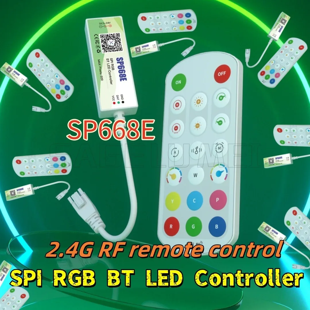 

SP668E SPI RGB LED Controller Supports App and 2.4G RF remote control WS2811 WS2812 Music DIY Dynamic Effect Pixels Strip Light