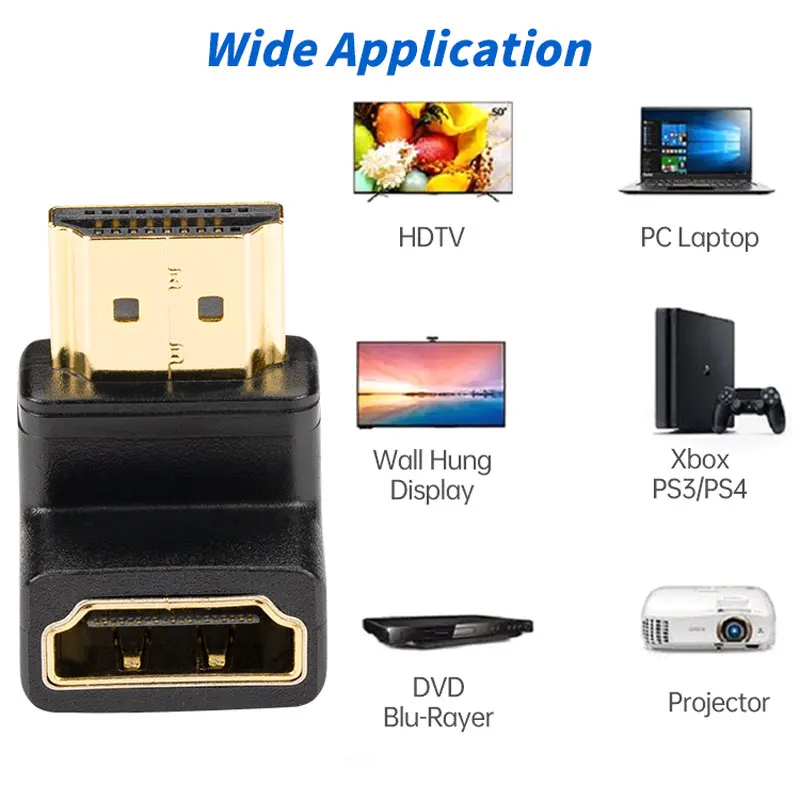 HDMI Adapter 8K 60Hz HDMI Male To HDMI Female Adapter 270 Degree Angle Extender Cable Converter for Computer Host Wall TV