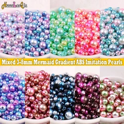 3-8mm ABS Gradient Mermaid Imitation Pearls Round Beads with Hole for Needlework Jewelry Making DIY Handmade Bracelets Sewing