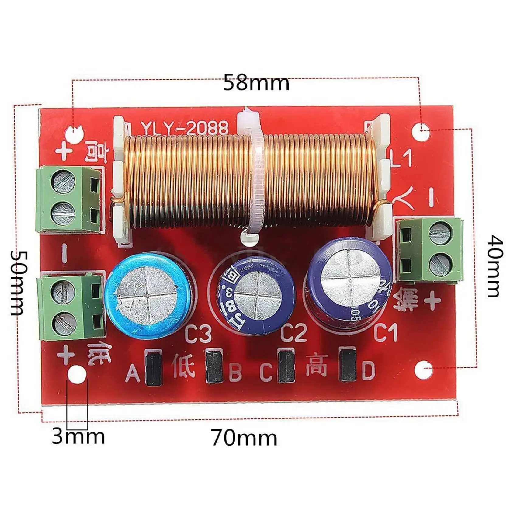 400W Speaker Crossover 2 Way High-Low 4-16 Ohm Frequency Divider for Speaker