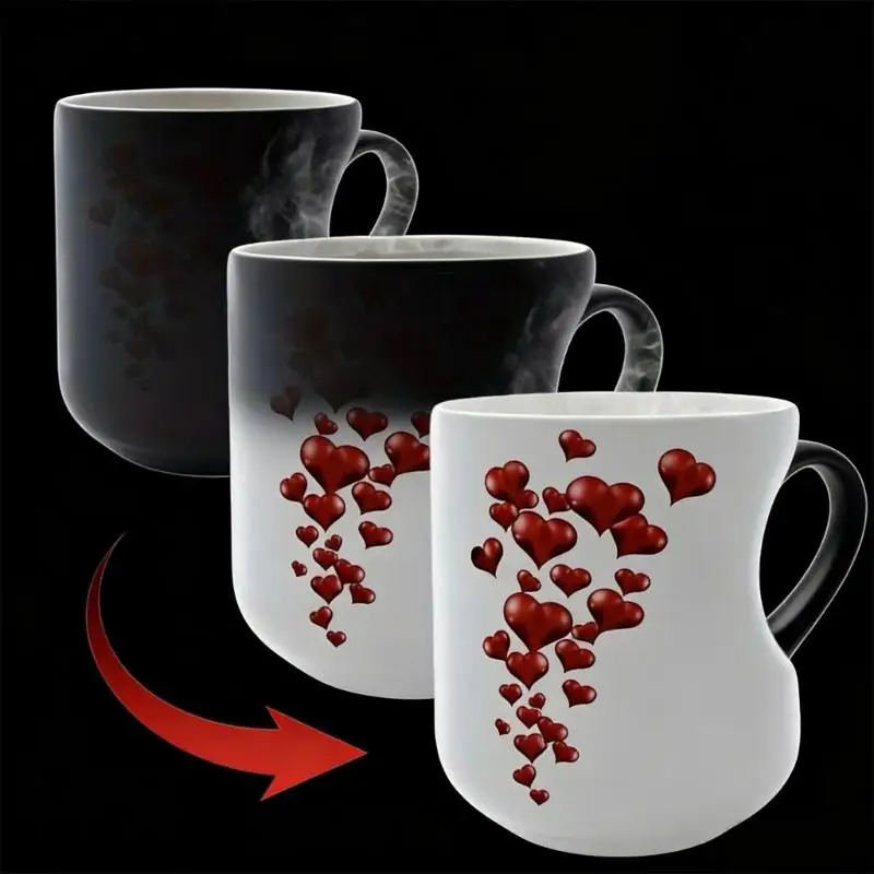 E8BD Unique Heart Coffee Mug With Color Changing Effect For Home And Offices Use