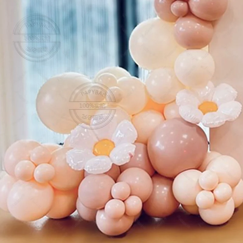 98PCS White Flower Daisy Theme Arch Garland Balloons Retro Pink Peach Latex Balloon Anniverary Kids Birthday Party Decor Gifts