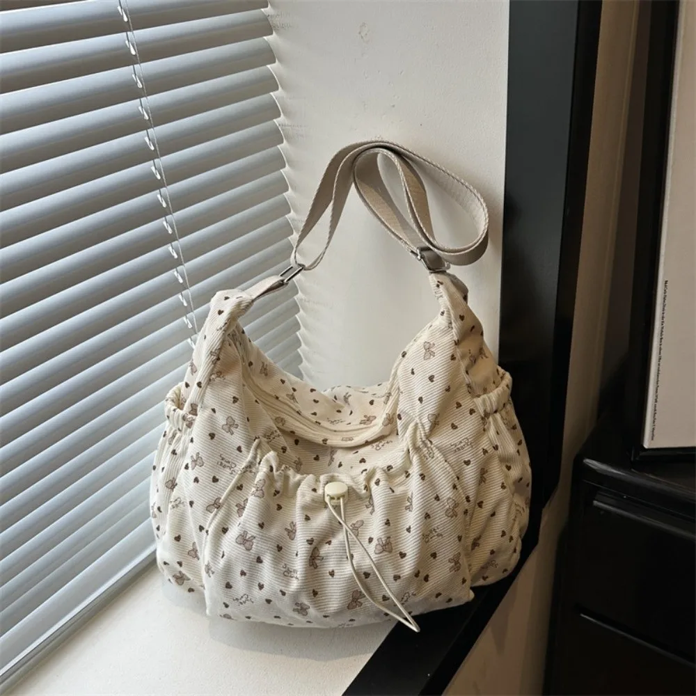 New Corduroy Crossbody Bag Polka Dot Large Capacity Shoulder Bag Butterfly Knot Tote Bag