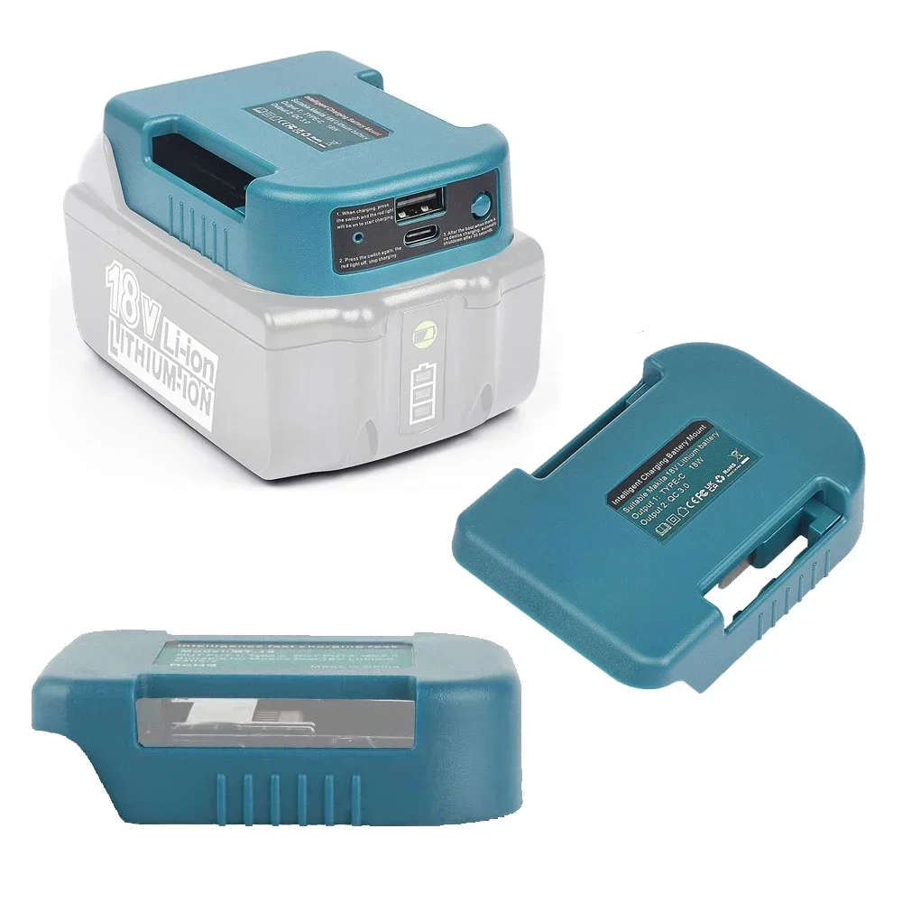 Fast charger rack for Makita 18V lithitum battery Portable Adapter with 5V USB Port and 18W Type-C Port Fast Charging