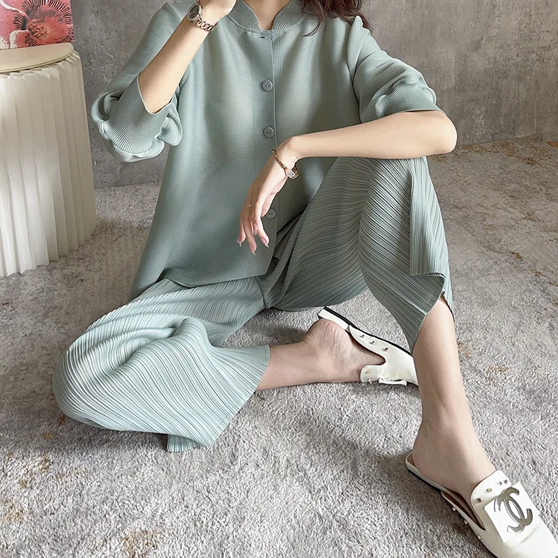 Miyake 2025, Freizeithose für Damen, Frühling und Sommer, einfache Stretch, locker drapiert, dünn, hohe Taille, plissiert, gerade Hose