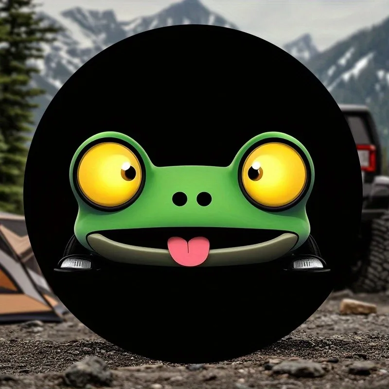 Funny Peeking Frog Spare Tire Cover Outdoor Waterproof Polyester Funny Animal Print