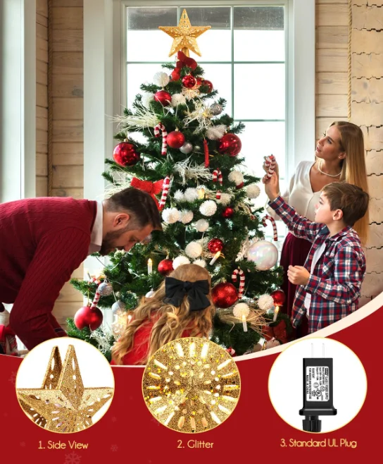 Pentagram Christmas Tree Decoration Snowflake Projection Modes, LED Rotating Lights a Gold-plated Clamp on the Top of the Tree