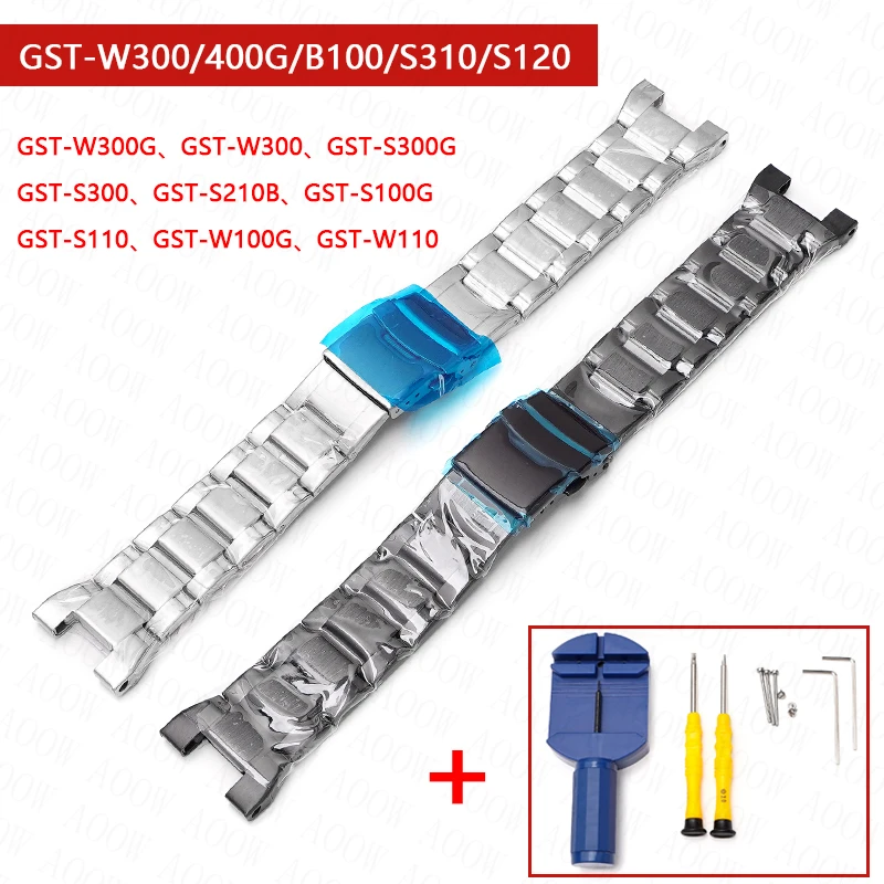 Stainless Steel Strap for Casio G-Shock GST-W300/400G/B100/S310/S120/S110/W110 Men Metal Silver Black Watch Band Bracelet Chain