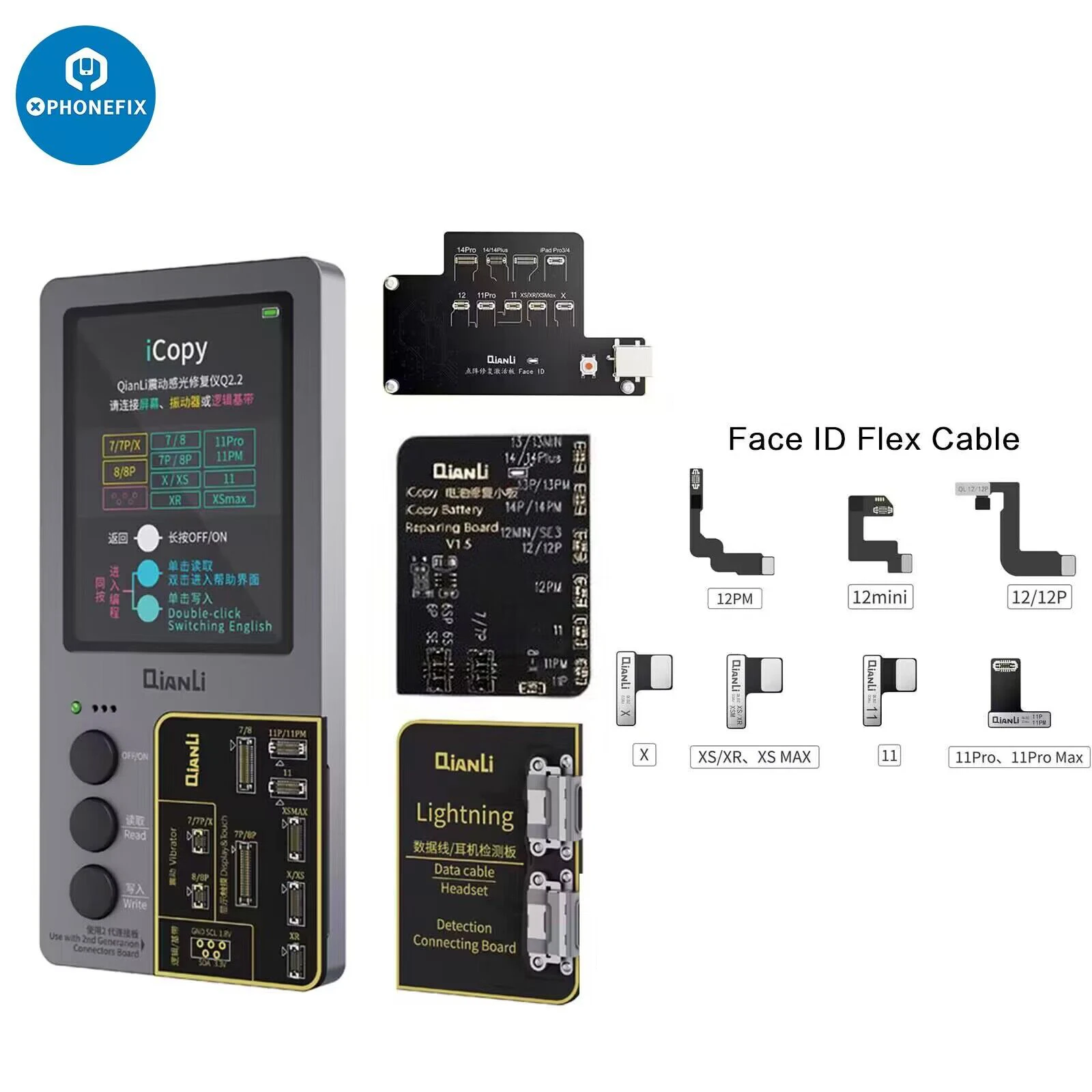 QianLi iCopy Plus 2.2 with Battery Detection Connecting Board for iPhone X 11 12 13 14 15PM Vibration/Touch EPROM Face ID Repair