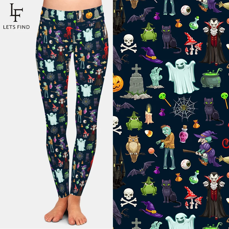 LETSFIND 2019 Hallowmas Fashion Women High Waist  Leggings  Pumpkins and Ghosts Print  Fitness Stretch Leggings