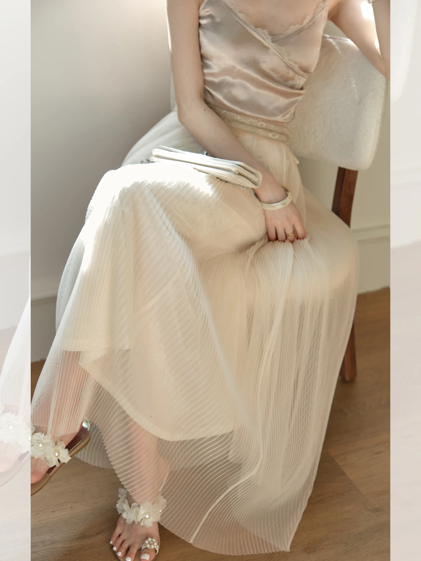 

ChillCozy Ultra Soft Tulle Gauze Long Skirt Women's Summer High Waist A-Line f Body Skirt Commute Ci Casual Travel