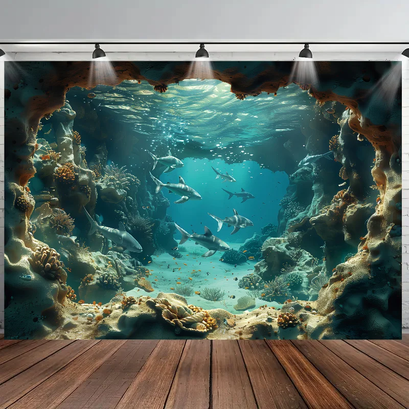 1 blauer Unterwasser welt hintergrund teppich, mysteriöser Unterwasser welt korallen fisch hintergrund dekorations teppich