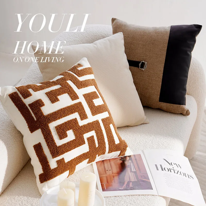 45x45CM Brown Vintage Nordic Throw Pillow Cover Cream Light Luxury Sofa Cushion Waist Cover Simple Decorative Pillowcases