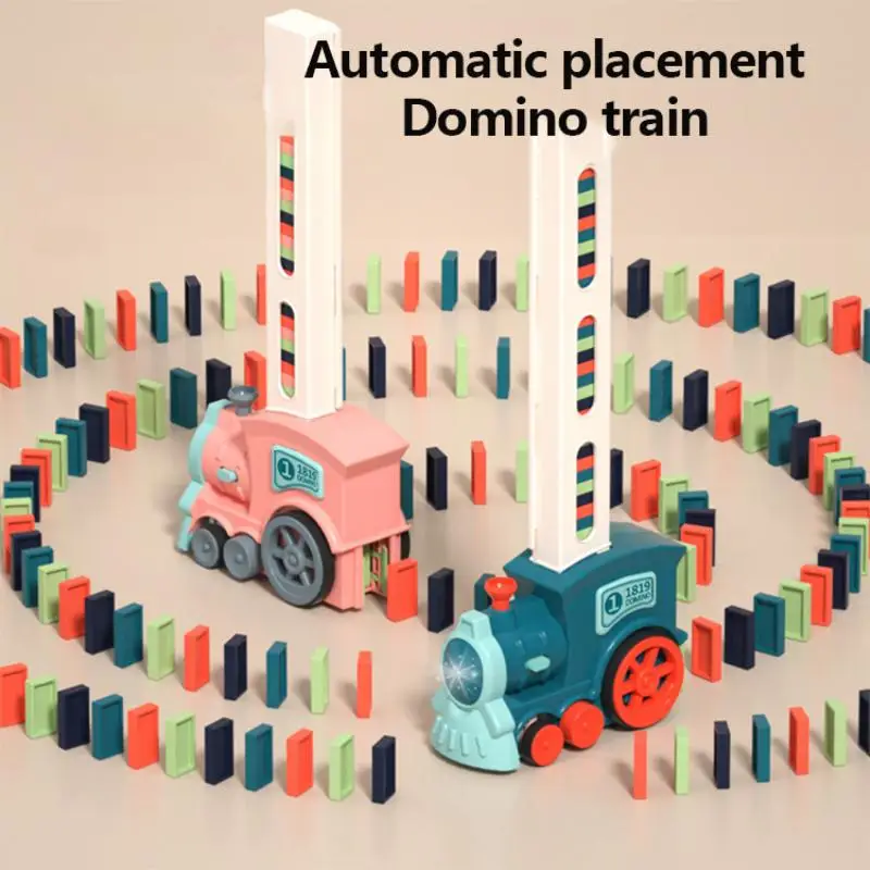 Kids Game Domino Train Toy: Automatic Stacking Creative Game, Pull Train for Kids Over 3 Years Old, Fun Christmas Birthday Gift