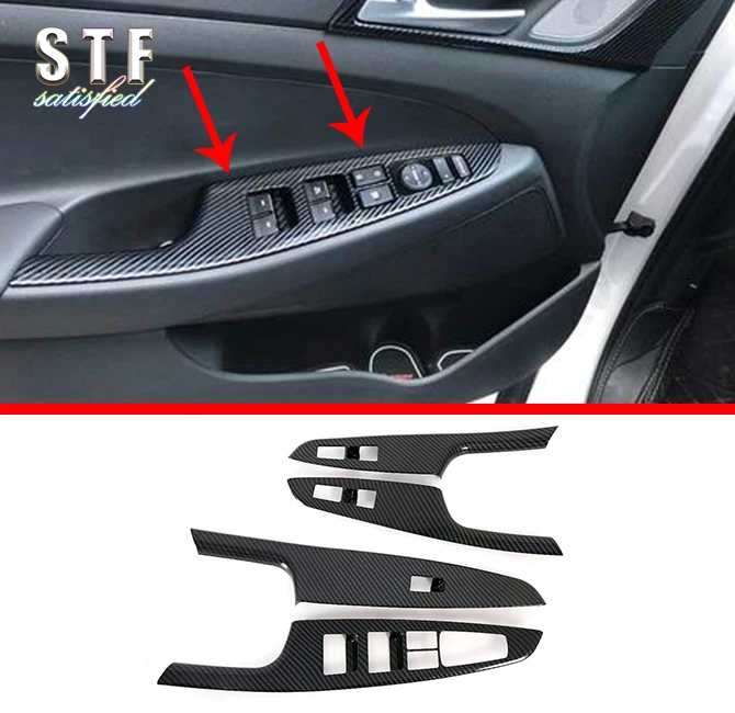 

Carbon Fiber Style Interior Door Window Buttons Cover Trim For Hyundai Tucson 2015-2020 Car Accessories Stickers