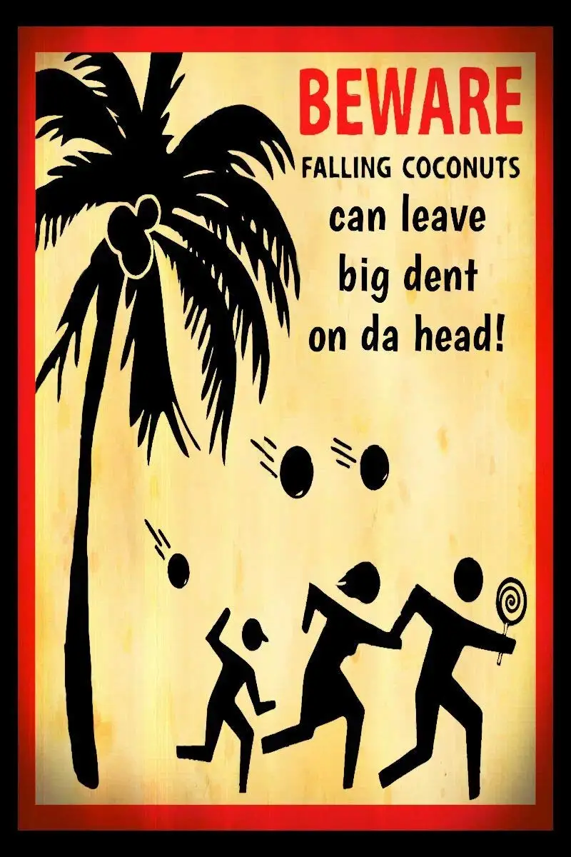 Falling Coconuts Metal Sign Luau Tiki Bar Beach Hot Tub Funny Metal Sign 8X12 Inch
