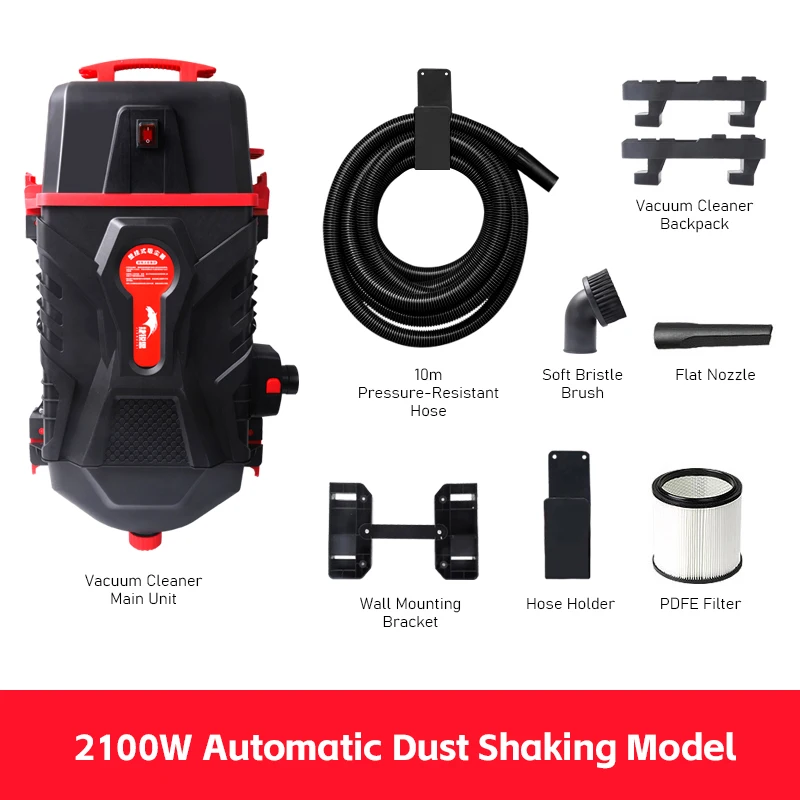 2100W Stofzuiger met hoge zuigkracht, wandmodel, met automatische stofzuigfunctie voor garage en werkplaats