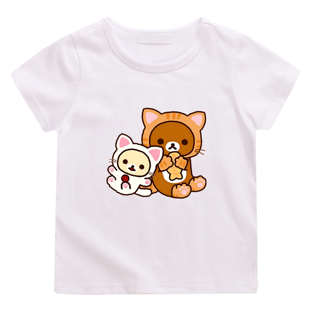 Rilakkuma Bear Kawaii Cartoon T-shirt for Boys/Girls 100% Cotton Summer Short Sleeve Tee-shirt Comfortable Casual Children Tops