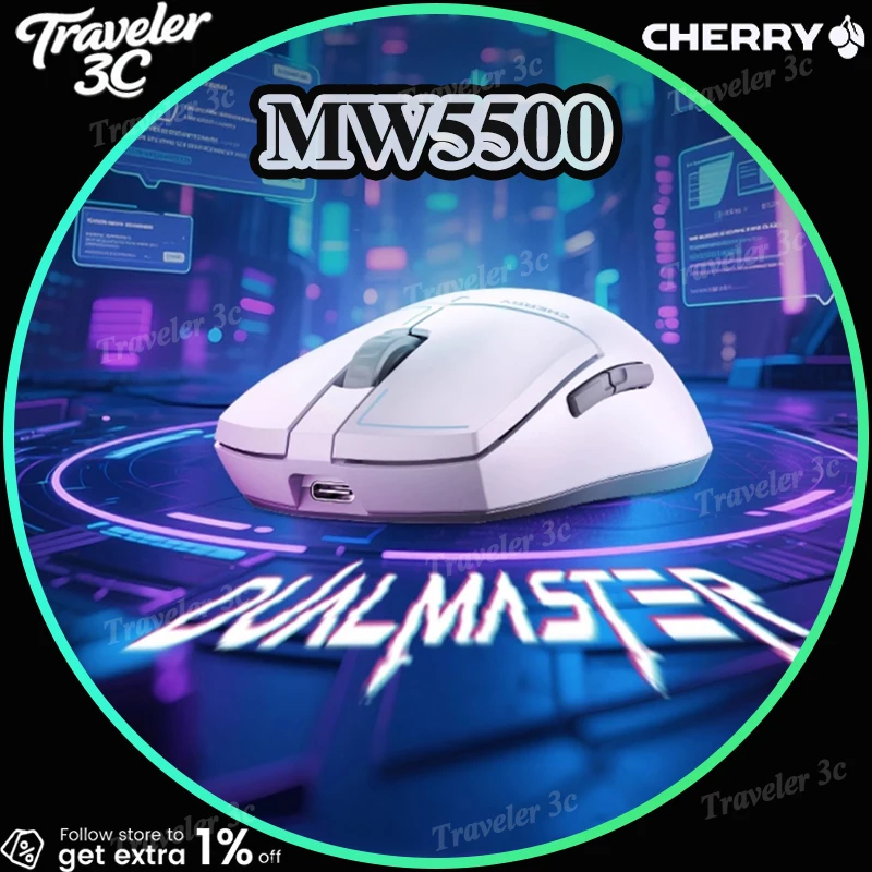 

NEW CHERRY MW5500 Wireless 8K Gaming Mouse PAW3950 2.4G 8K 600mAh 62g Lightweight Fast Charging Skin-Friendly Coating Mouse PC