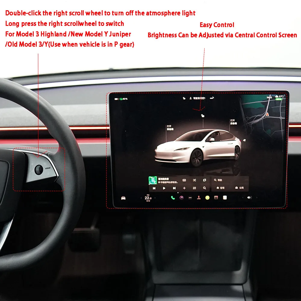 Intelligentes Lüftungsschlitz-Ambientelichtsystem Totwinkel-Überwachungssystem BSD für Tesla New Y YL Juniper Model 3 Highland Model 3 Y 2021+ – Detail 12