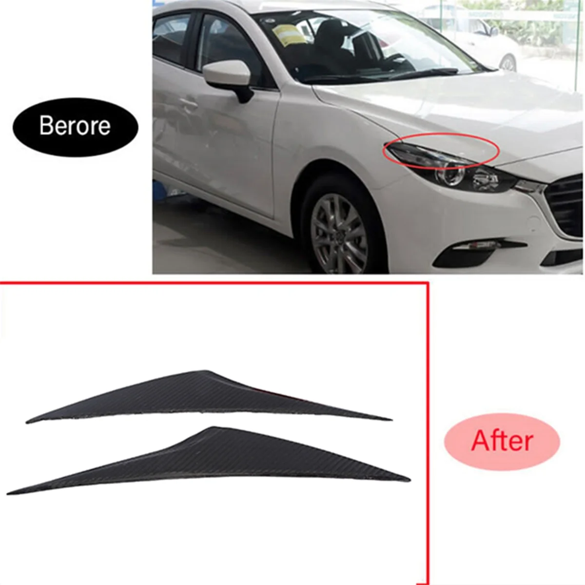 Car Front Bumper Headlight Eyelid Eyebrow Lamp Trim for Mazda Axela 3 Mazda 3 M3 2014-2016