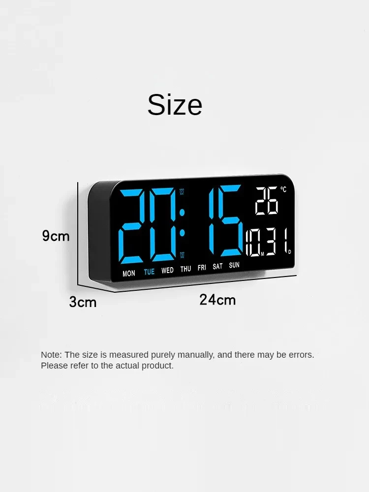 Large Digital Wall Clock Temperature and Date Week Display Night Mode Table Alarm Clock 12/24H Electronic LED Clock Timing Func