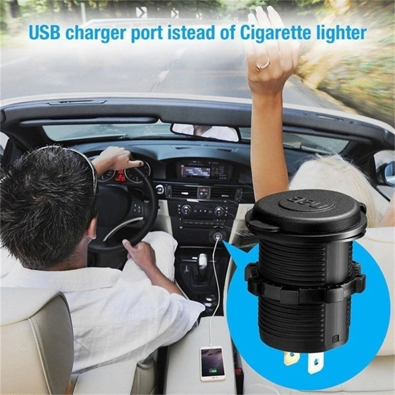 DC 12-24V 2.1A Dual USB Charger Socket Power Outlet Adapter 5V Waterproof Dual USB Ports Fast Charge for Smartphone Car