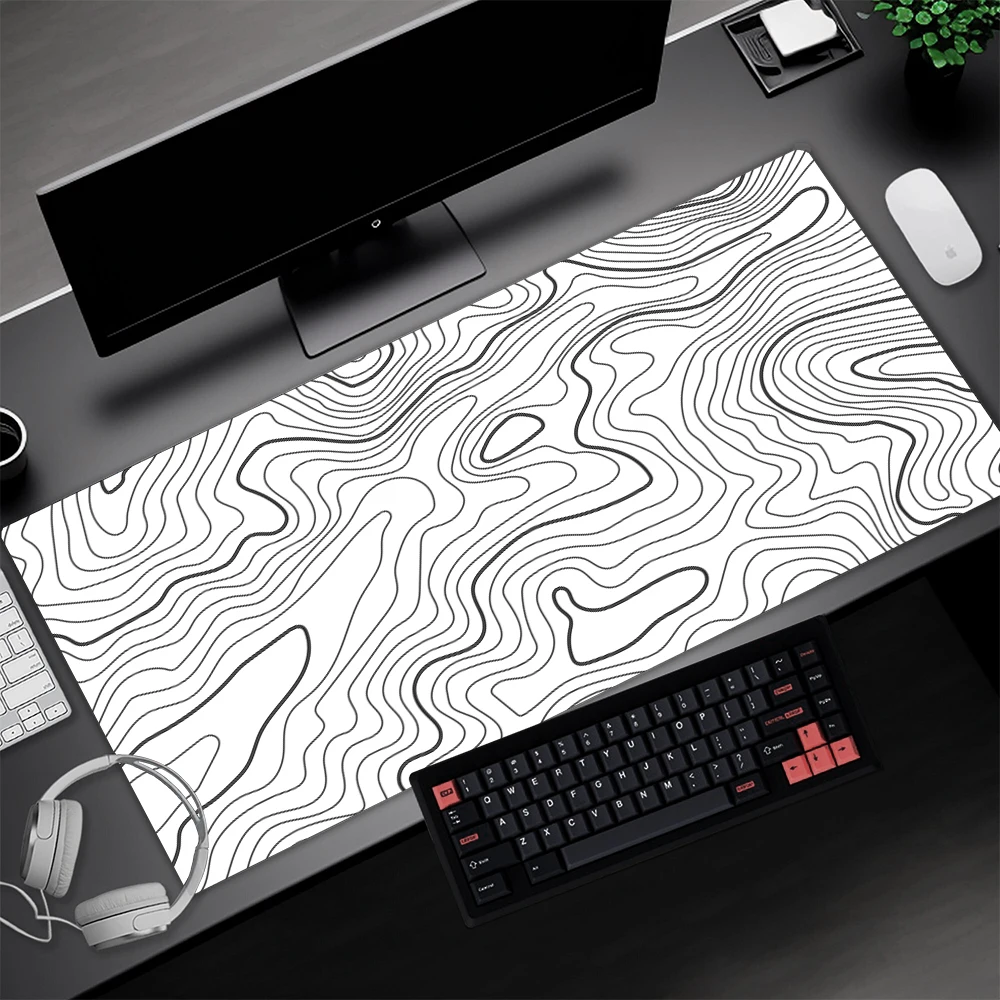 White Mousepad Topographic Desk Mat Strata Liquid Offices Accessories Pc Gamer Mouspad 120x60 Carpet Aesthetic Custom Mouse Pad