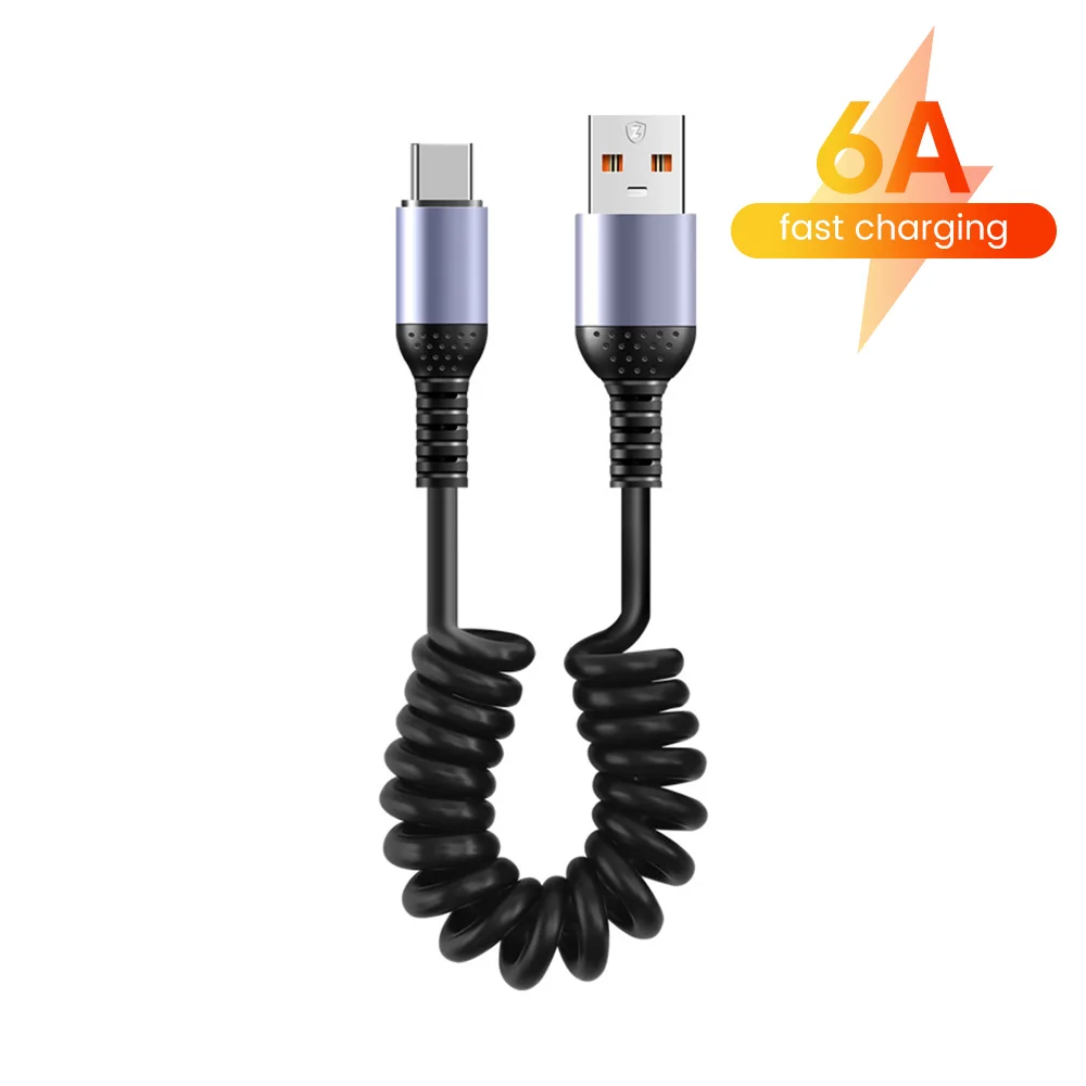 6A Short Spring Data Cable Retractable USB C To Type C Fast Charging Cable For iphone 15 Huawei Xiaomi Samsung Charger Wire Cord