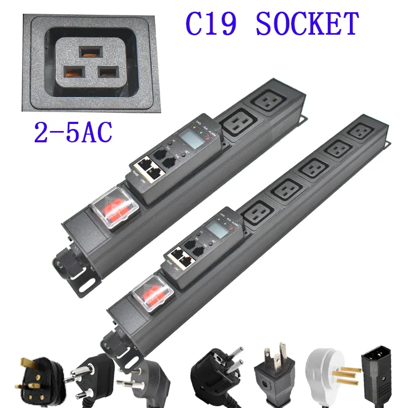 

PDU power strip power distribution unit 2-5AC Intelligent current and voltage detection meter 2 meter extension line C19 socket