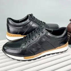 2024 New Hand-made Real Leather Men Sport Shoes Fashion Leisure Genuine Leather Male Footwears Autumn Winter Running Shoe A141