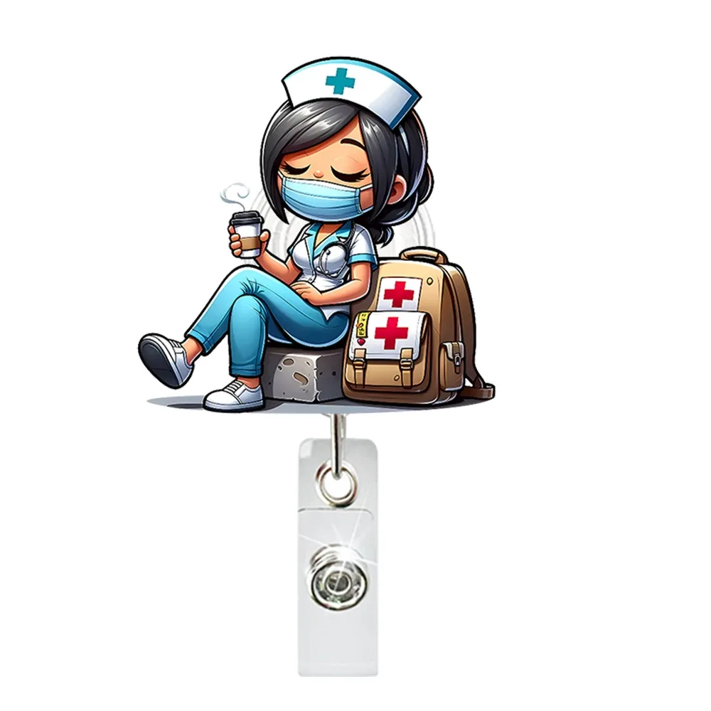 Gift Retractable Nurse Badge Holder Lanyard Acrylic ID Badge Reels Name Tag Holder ID Card Decoration